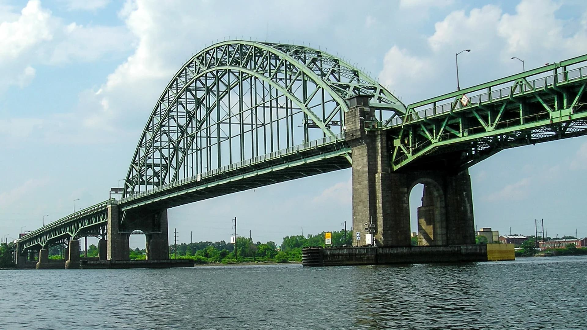 Steel arch of the Tacony-Palmyra Bridge in Northeast Philadelphia